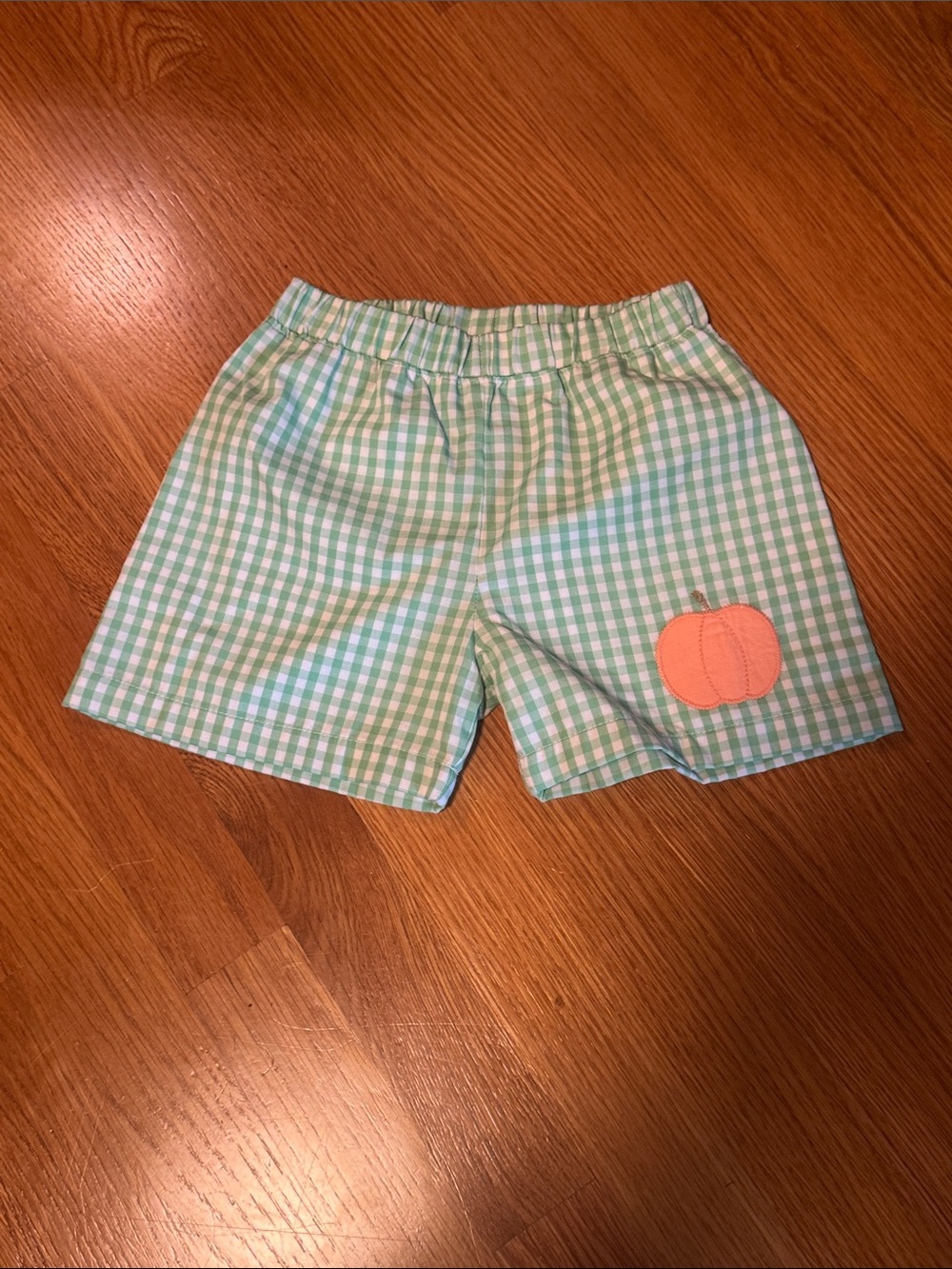 The Beaufort Bonnet Company Mint Green Gingham Shorts with Pumpkin